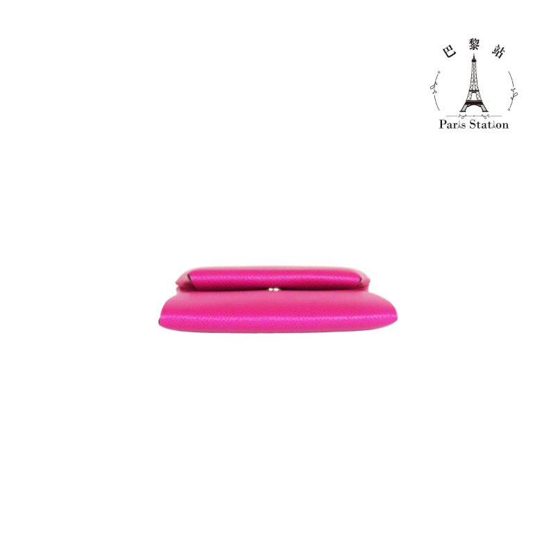 【巴黎站二手名牌專賣店】＊現貨＊HERMES愛馬仕真品＊D刻桃紅色牛皮BASTIA釦式零錢包-2