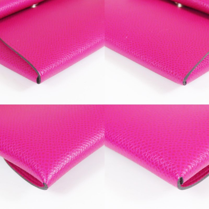 【巴黎站二手名牌專賣店】＊現貨＊HERMES愛馬仕真品＊D刻桃紅色牛皮BASTIA釦式零錢包-5