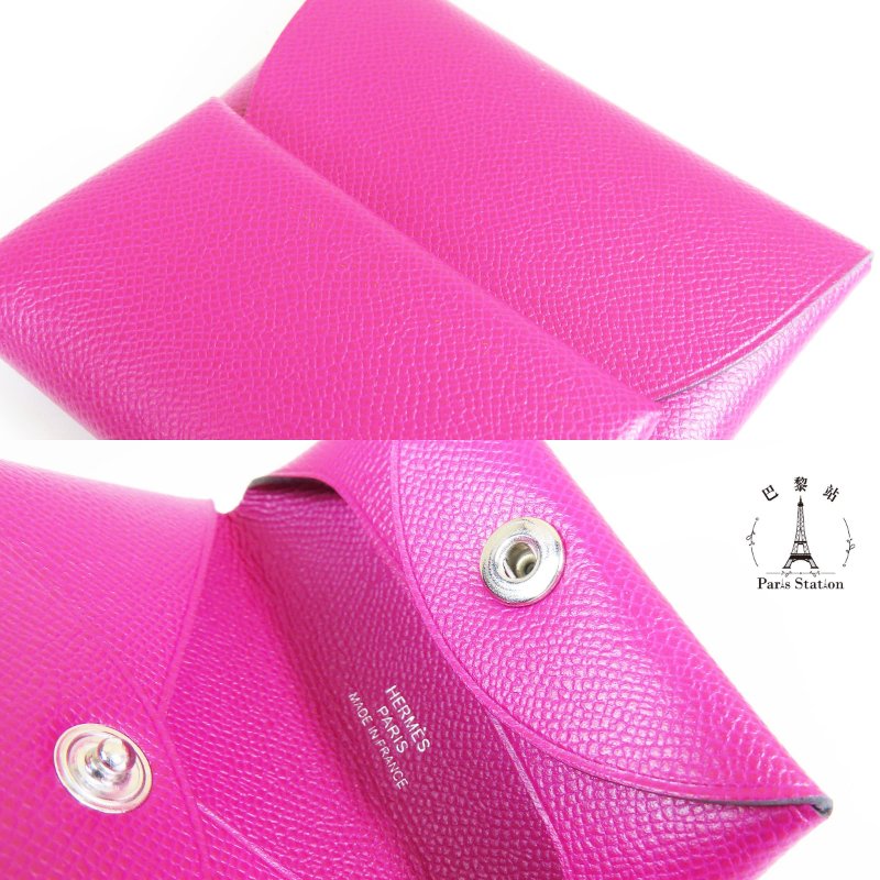 【巴黎站二手名牌專賣店】＊現貨＊HERMES愛馬仕真品＊D刻桃紅色牛皮BASTIA釦式零錢包-6