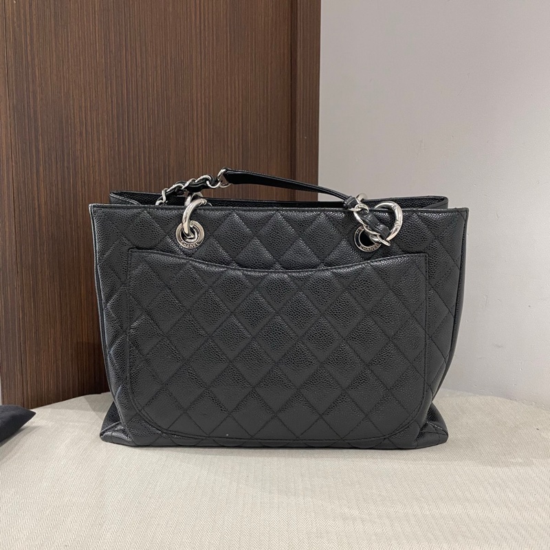 Chanel香奈兒黑銀荔枝牛GST，鐳射19開，尺寸33/24/13cm-1