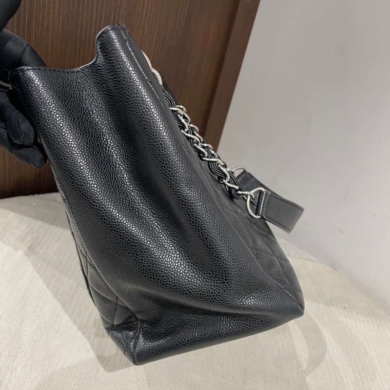 Chanel香奈兒黑銀荔枝牛GST，鐳射19開，尺寸33/24/13cm-2