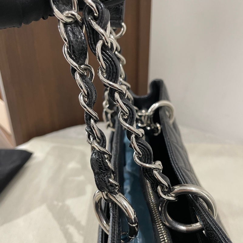 Chanel香奈兒黑銀荔枝牛GST，鐳射19開，尺寸33/24/13cm-8