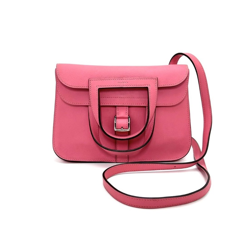 HERMES 唇膏粉銀扣halzan mini 手提肩背斜背包   21.5*14*6.5  9新 配件塵袋-1