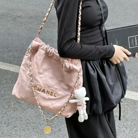 Chanel 22bag垃圾袋 中號 23s 淡粉色 芯片款   36*42*8  95新 配件塵袋