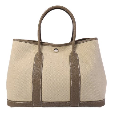 HERMES 皮革/帆布Garden Party TPM手挽袋Etoupe/Beton