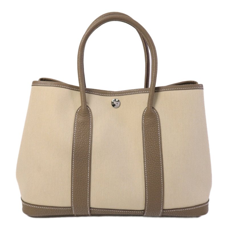 HERMES 皮革/帆布Garden Party TPM手挽袋Etoupe/Beton-1