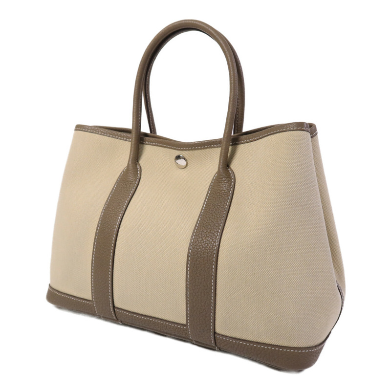HERMES 皮革/帆布Garden Party TPM手挽袋Etoupe/Beton-2
