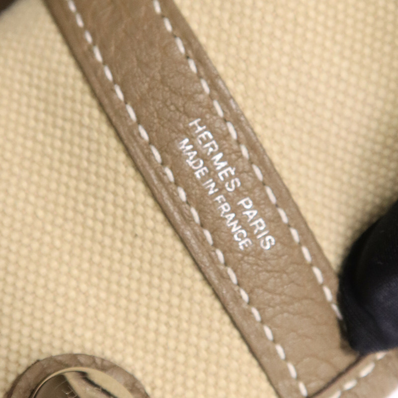 HERMES 皮革/帆布Garden Party TPM手挽袋Etoupe/Beton-5