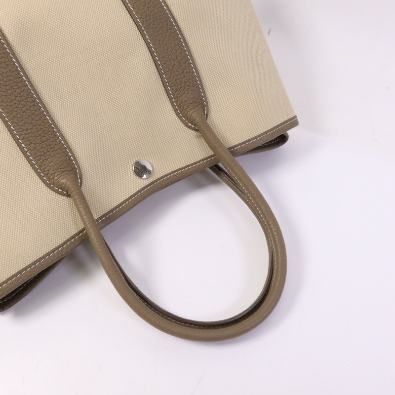HERMES 皮革/帆布Garden Party TPM手挽袋Etoupe/Beton-8