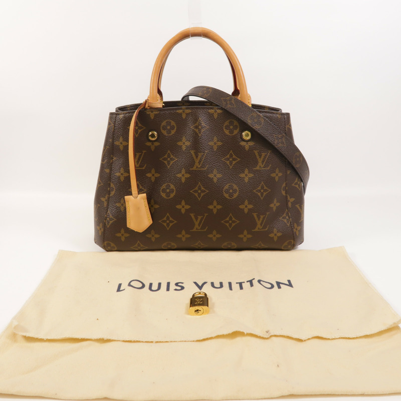 LOUIS VUITTON Monogram Montaigne BB金扣手挽肩背兩用袋棕色-9