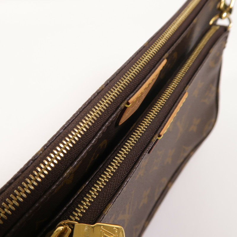 LOUIS VUITTON Monogram Multi Pochette Accessoires金扣手挽肩背兩用袋棕色-14