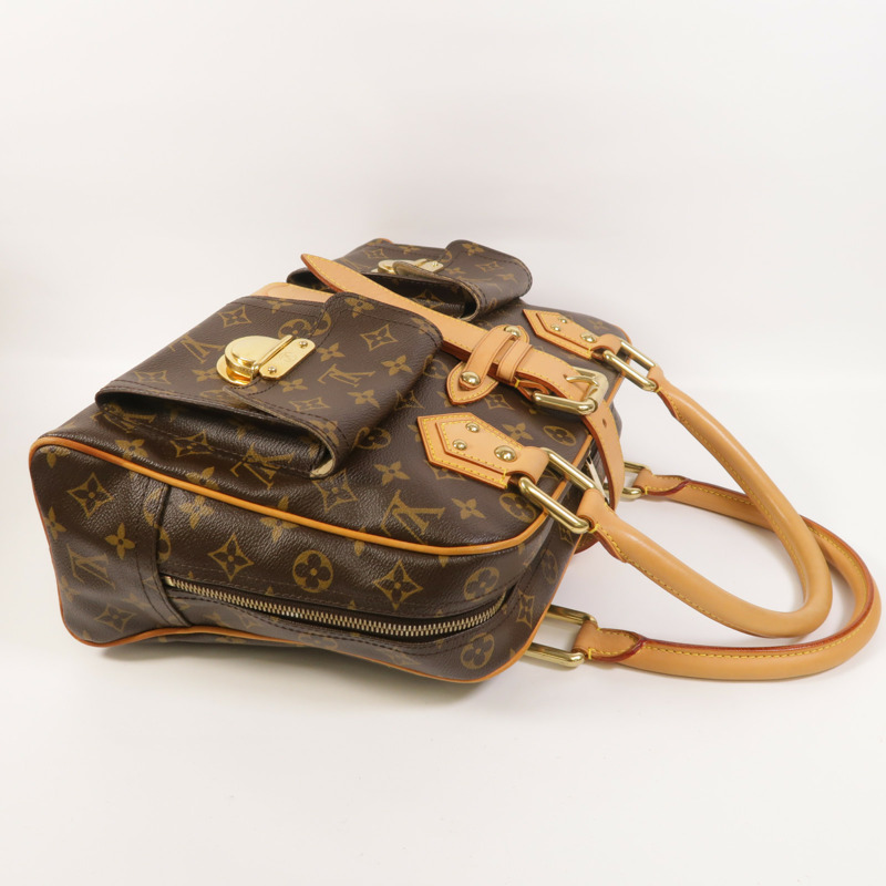 LOUIS VUITTON Monogram Manhattan GM金扣手挽袋棕色-8