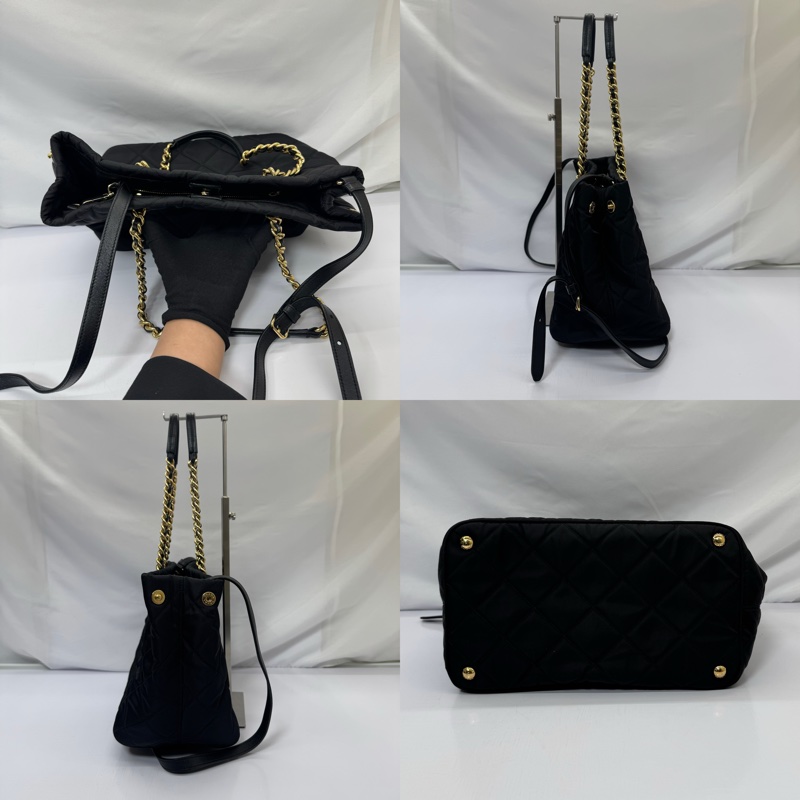 普拉達 PRADA 黑色尼龍鏈條兩用格紋托特包（1BG740）-2