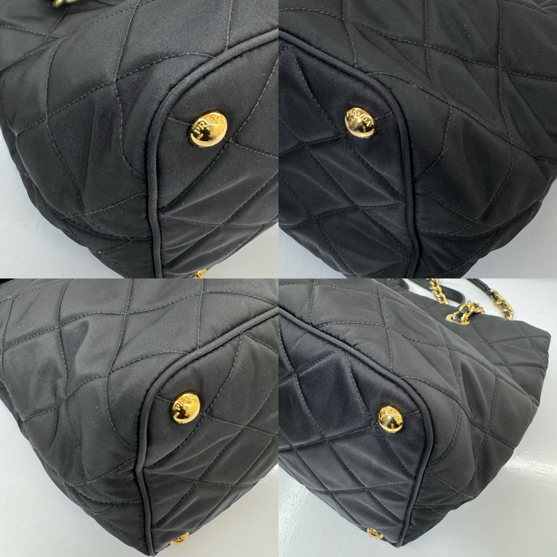 普拉達 PRADA 黑色尼龍鏈條兩用格紋托特包（1BG740）-3