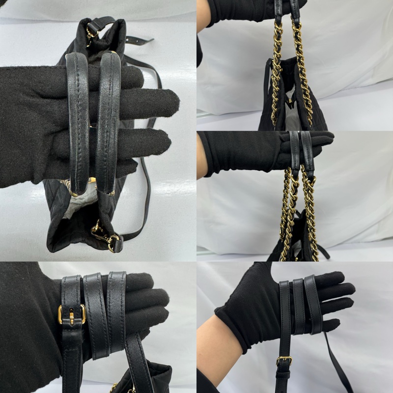 普拉達 PRADA 黑色尼龍鏈條兩用格紋托特包（1BG740）-4