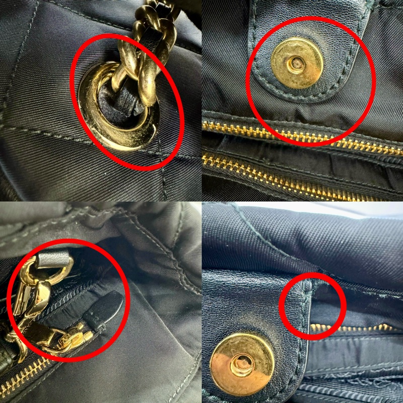 普拉達 PRADA 黑色尼龍鏈條兩用格紋托特包（1BG740）-7