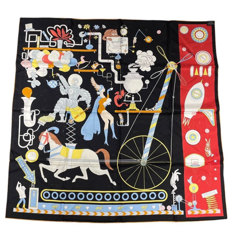 HERMES 愛馬仕 CARRE 90 TEA FOR TWO 絲巾 絲綢 紅黑色系-2