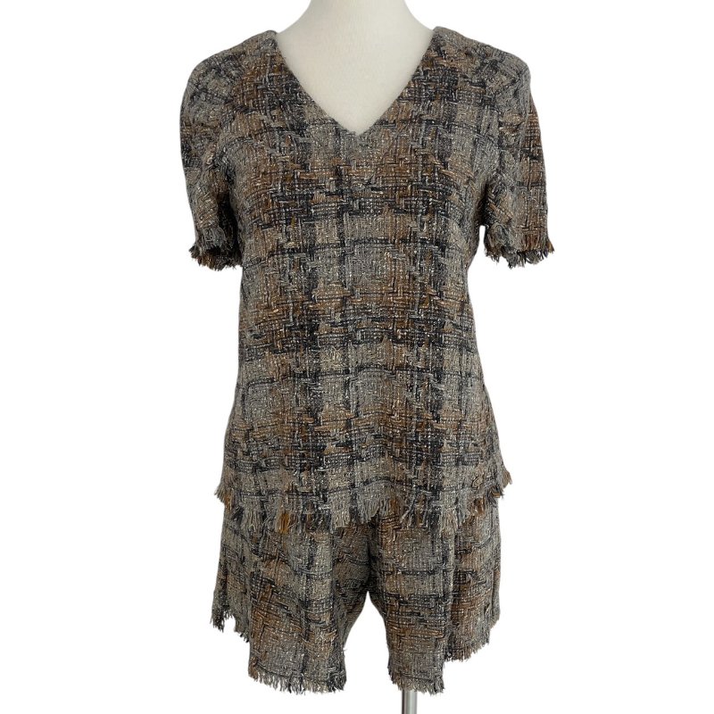 CHANEL 香奈兒 粗花呢短褲 羊毛混紡 米棕色系 SIZE:36-1