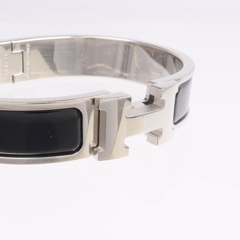 HERMES 金屬/琺瑯Clic H Bracelet手鐲Noir-4