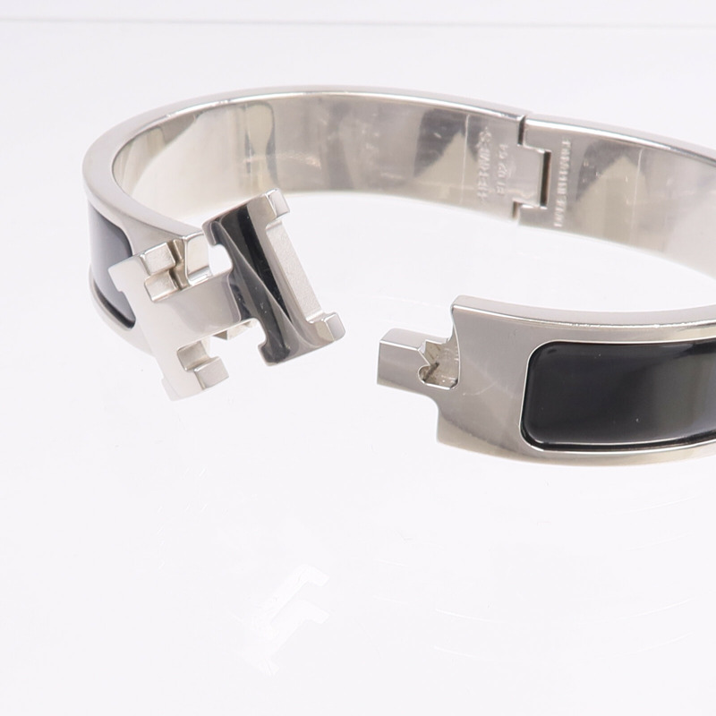 HERMES 金屬/琺瑯Clic H Bracelet手鐲Noir-5