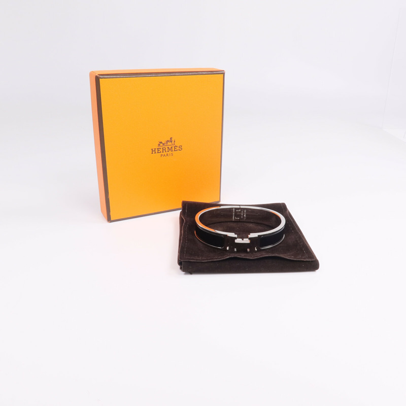 HERMES 金屬/琺瑯Clic H Bracelet手鐲Noir-9