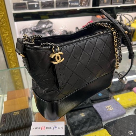 東區正精品㊣CHANEL A93824 香奈兒黑色牛皮金銀雙色皮穿鍊帶流浪包肩背包斜背包中款 RZ6387-1