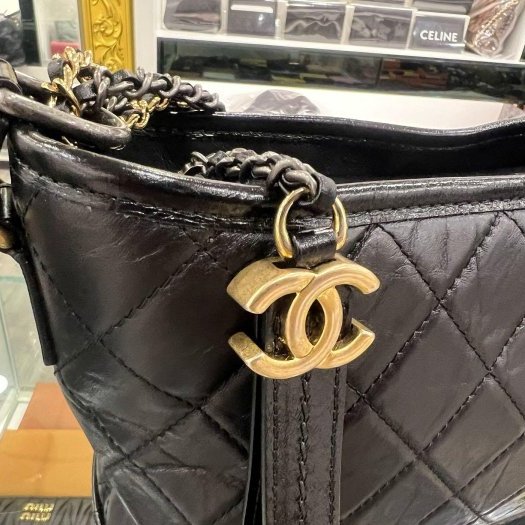 東區正精品㊣CHANEL A93824 香奈兒黑色牛皮金銀雙色皮穿鍊帶流浪包肩背包斜背包中款 RZ6387-2