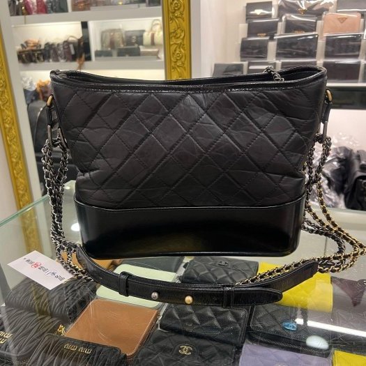 東區正精品㊣CHANEL A93824 香奈兒黑色牛皮金銀雙色皮穿鍊帶流浪包肩背包斜背包中款 RZ6387-4
