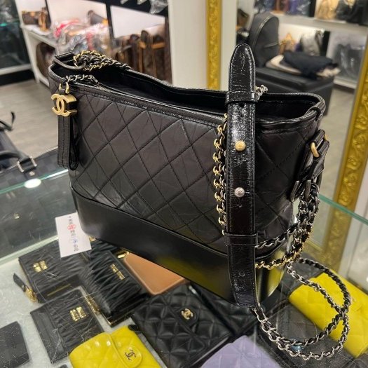 東區正精品㊣CHANEL A93824 香奈兒黑色牛皮金銀雙色皮穿鍊帶流浪包肩背包斜背包中款 RZ6387-5