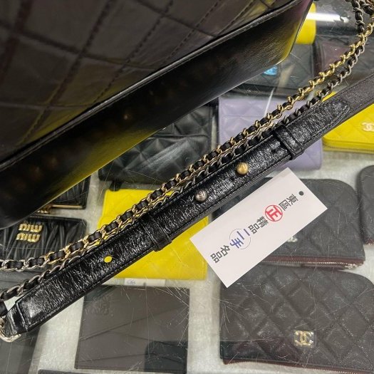 東區正精品㊣CHANEL A93824 香奈兒黑色牛皮金銀雙色皮穿鍊帶流浪包肩背包斜背包中款 RZ6387-9