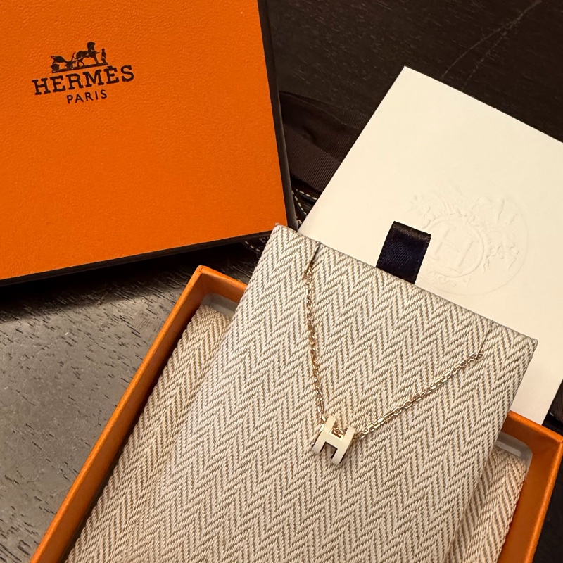 Hermes MINI POP H 玫瑰金x白 項鍊 全新全配-0