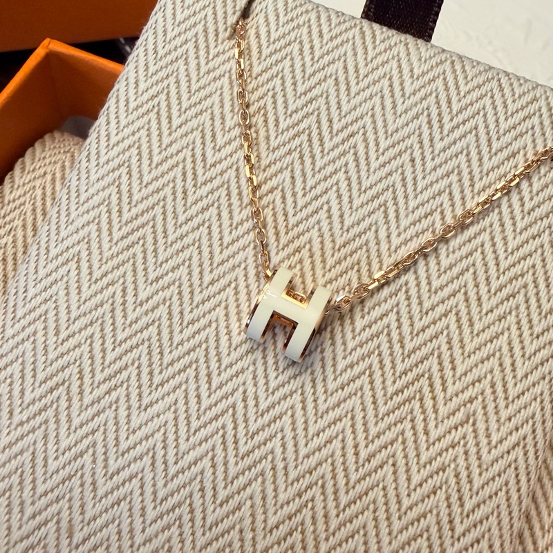 Hermes MINI POP H 玫瑰金x白 項鍊 全新全配-3