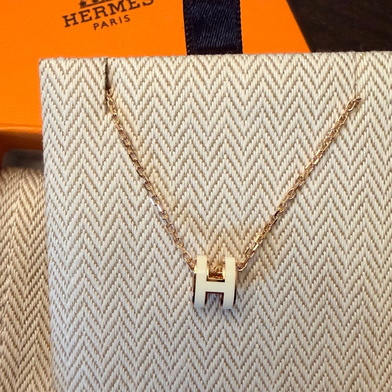 Hermes MINI POP H 玫瑰金x白 項鍊 全新全配-6