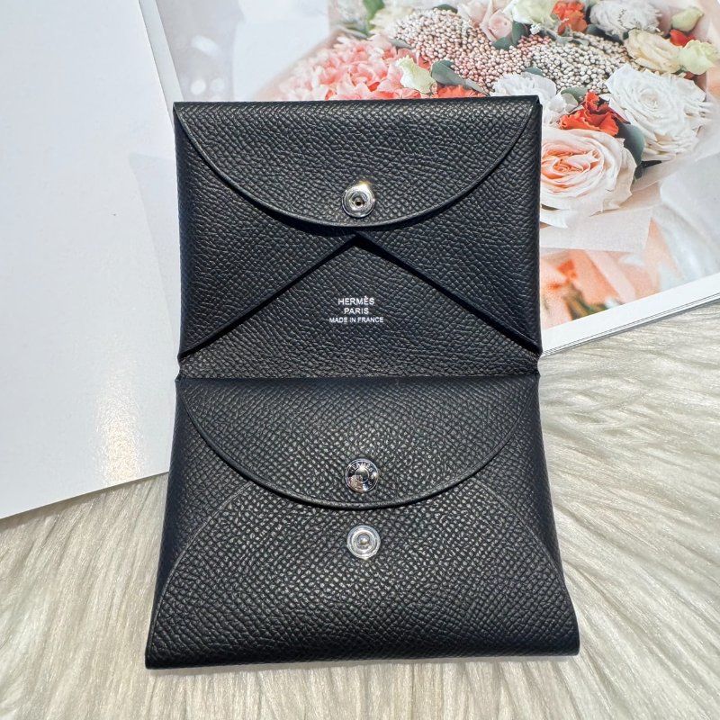 愛馬仕 黑色Calvi卡包 Ep皮-2