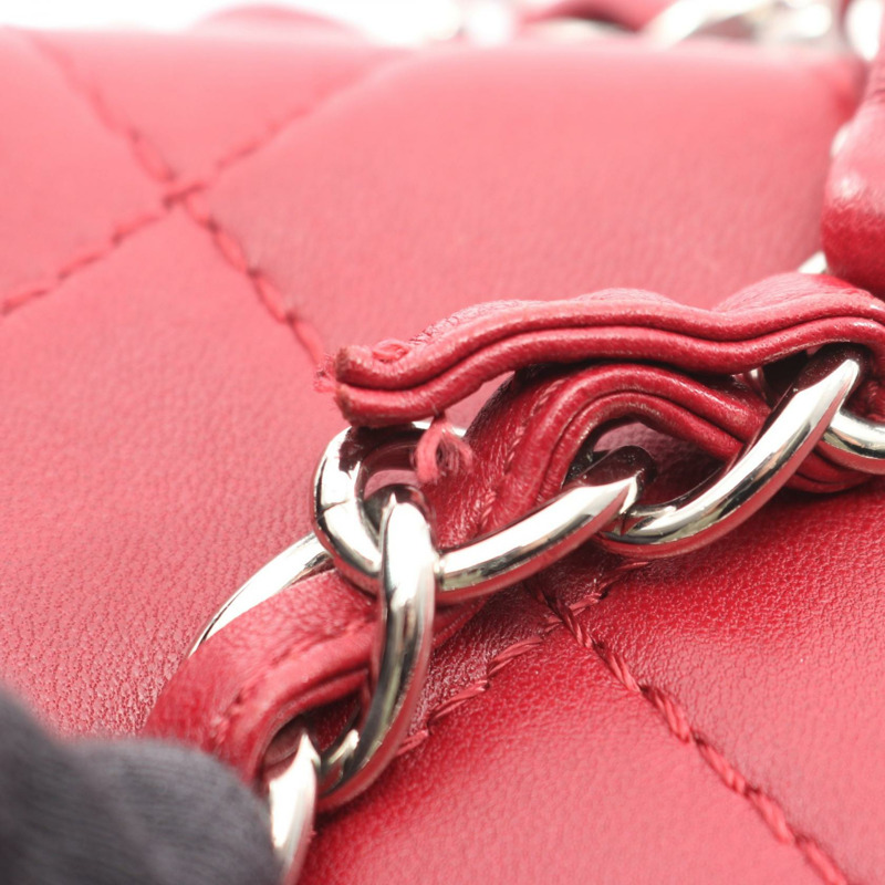 香奈兒 (CHANEL) 菱格紋鏈條肩背包，羊皮材質，紅色，二手，女士款，附鏈條-9