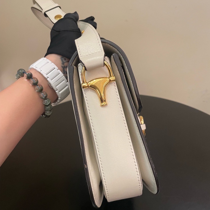 Gucci/古馳1955馬銜扣馬鞍包💟白色皮革鑲邊，肩帶可調節，單肩/斜挎 尺寸約25x18x8cm-3