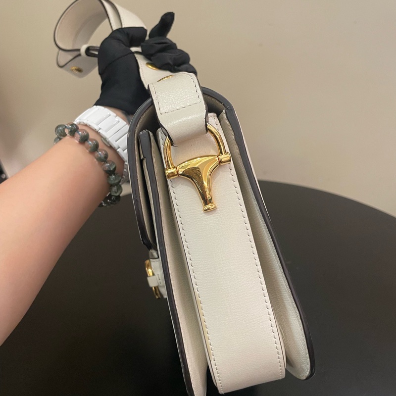 Gucci/古馳1955馬銜扣馬鞍包💟白色皮革鑲邊，肩帶可調節，單肩/斜挎 尺寸約25x18x8cm-4