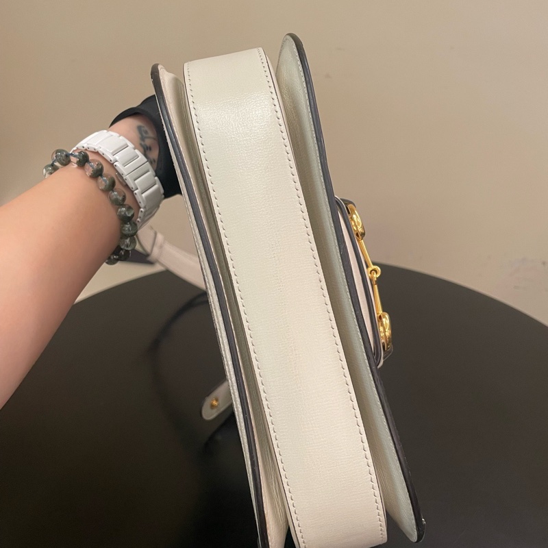 Gucci/古馳1955馬銜扣馬鞍包💟白色皮革鑲邊，肩帶可調節，單肩/斜挎 尺寸約25x18x8cm-5