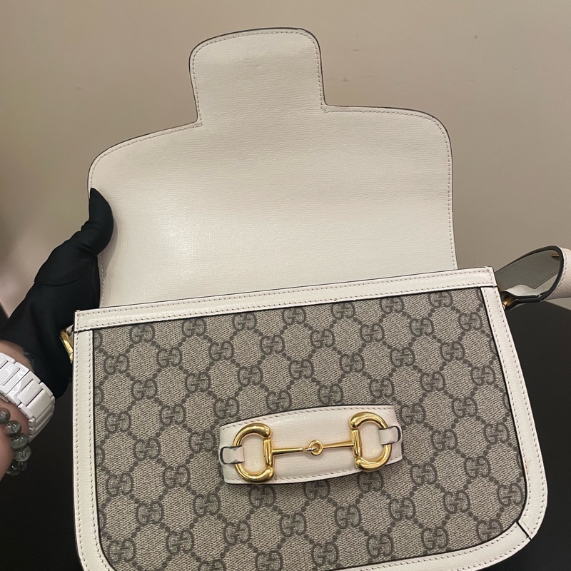 Gucci/古馳1955馬銜扣馬鞍包💟白色皮革鑲邊，肩帶可調節，單肩/斜挎 尺寸約25x18x8cm-7