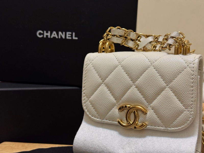 Chanel 22K晶片款 mini 白金荔枝皮小廢包-5