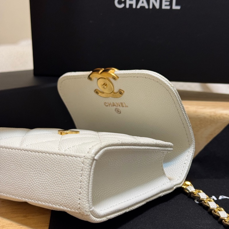 Chanel 22K晶片款 mini 白金荔枝皮小廢包-9
