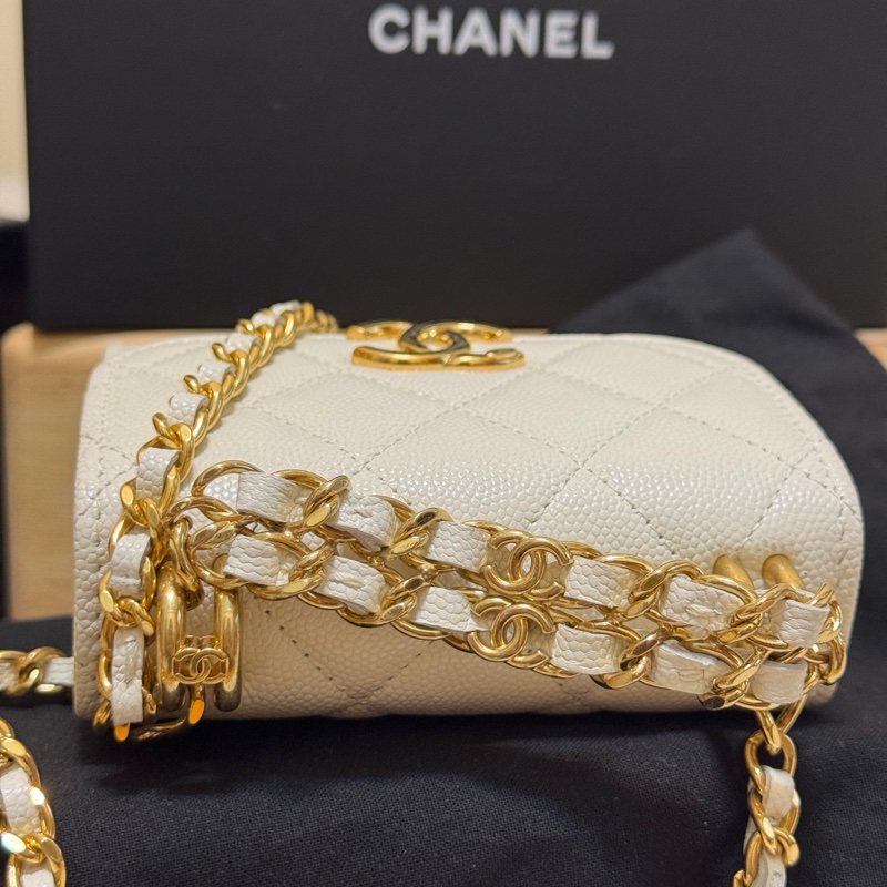 Chanel 22K晶片款 mini 白金荔枝皮小廢包-10