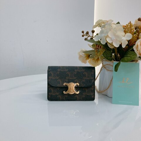MS0680 Celine 思琳經典花紋於夾 Card Holder with Flap Triomphe Canvas Tan