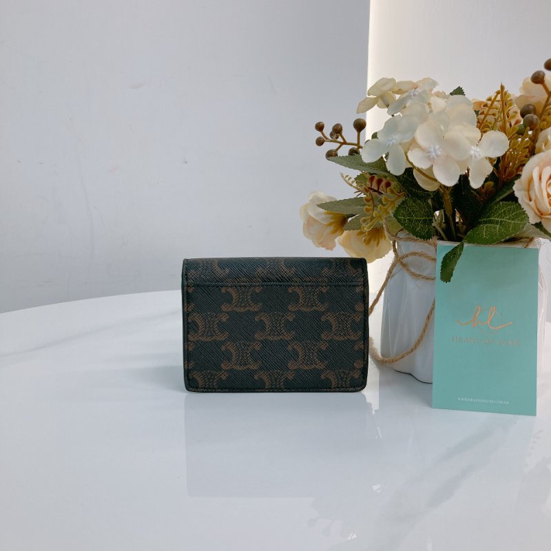 MS0680 Celine 思琳經典花紋於夾 Card Holder with Flap Triomphe Canvas Tan-1
