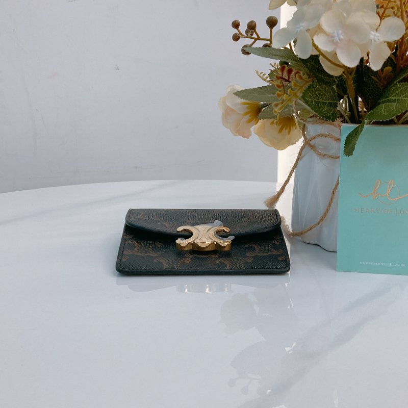 MS0680 Celine 思琳經典花紋於夾 Card Holder with Flap Triomphe Canvas Tan-4