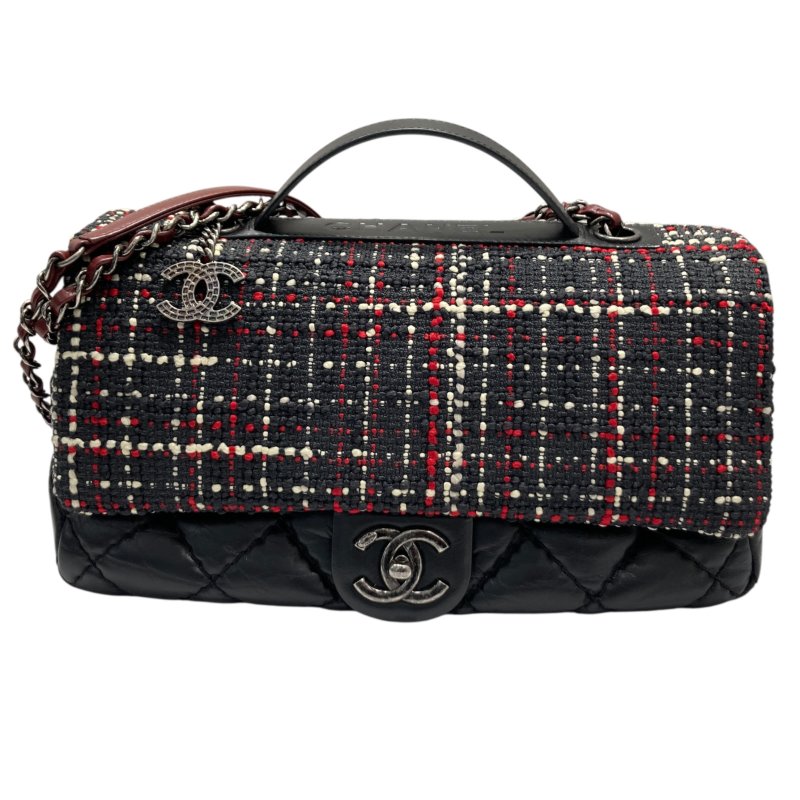 CHANEL 香奈兒 CF 毛呢 肩背包 紅色/黑色 銀鍊-0