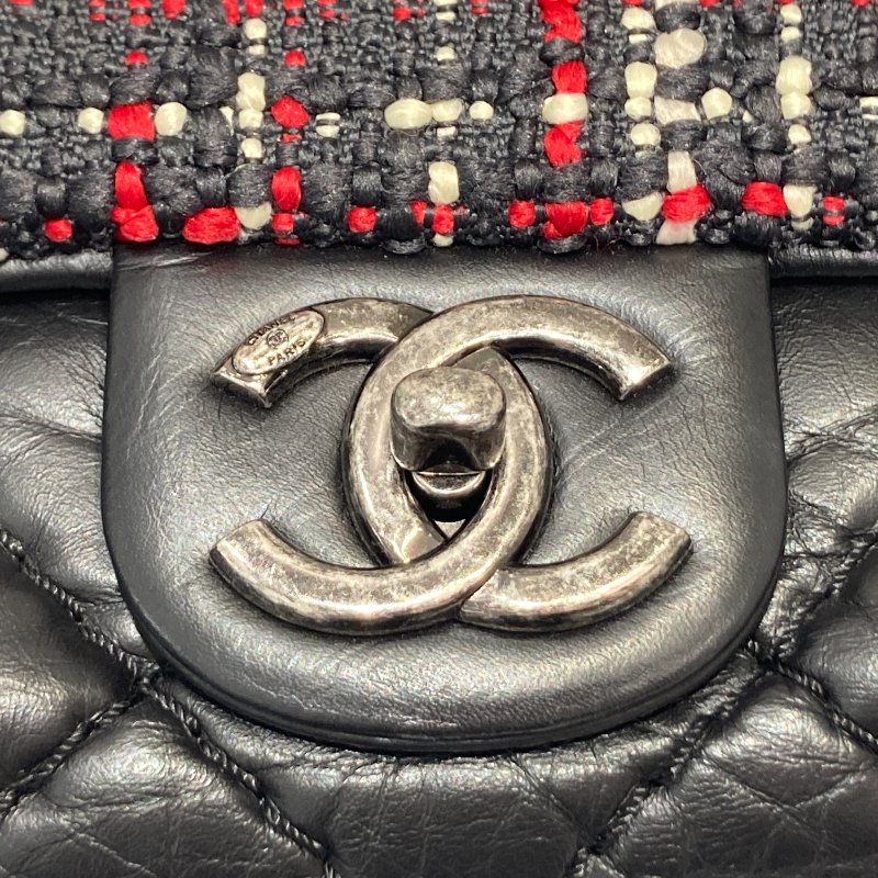 CHANEL 香奈兒 CF 毛呢 肩背包 紅色/黑色 銀鍊-15