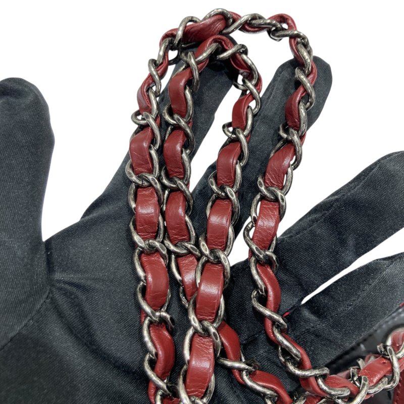 CHANEL 香奈兒 CF 毛呢 肩背包 紅色/黑色 銀鍊-21