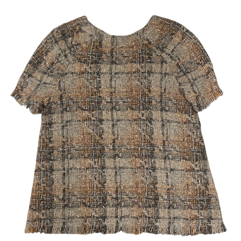 CHANEL 香奈兒 V領粗花呢上衣 羊毛混紡 米棕色 金釦 SIZE:36-3