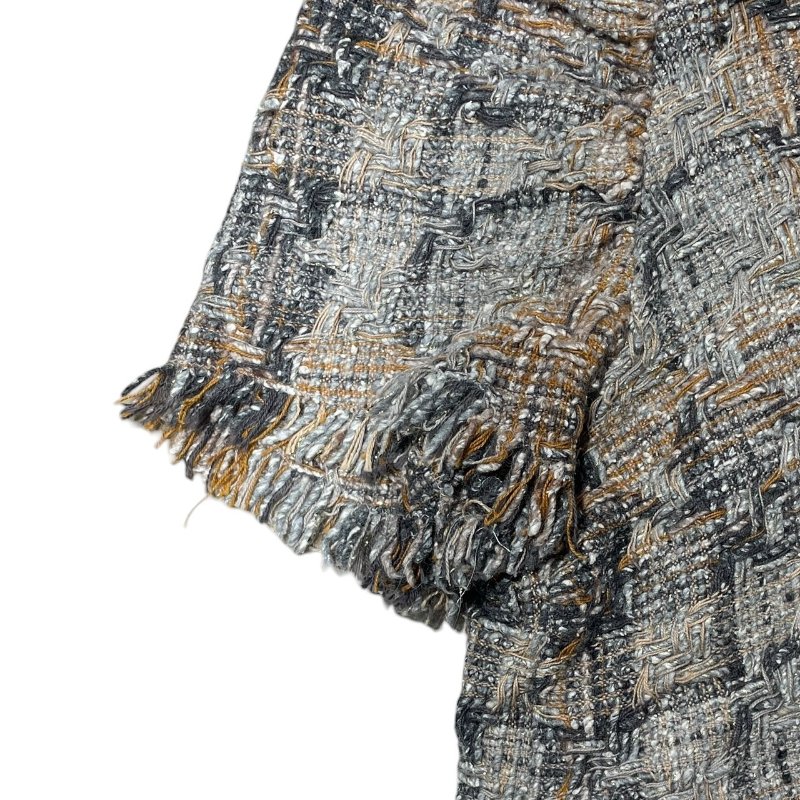 CHANEL 香奈兒 V領粗花呢上衣 羊毛混紡 米棕色 金釦 SIZE:36-6